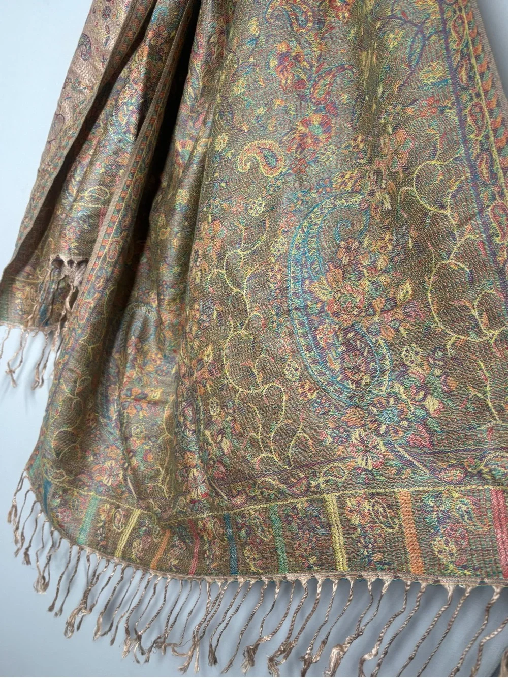 Vintage 100% Wool Jamawar Paisley Pashmina Scarf Wrap